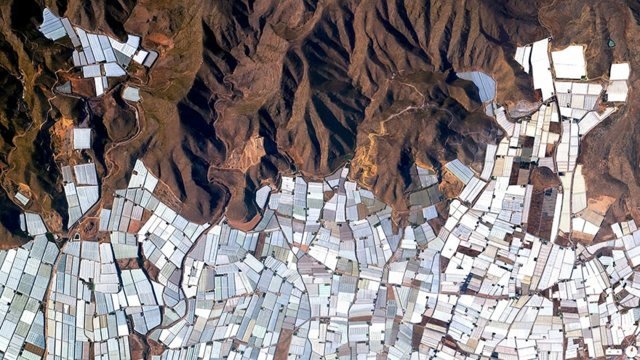 Växthus Almeria Spanien berg satellitbilder