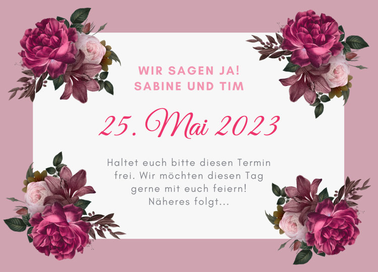 Spara datumkort med blommor elegant stil i rosa toner romantisk look