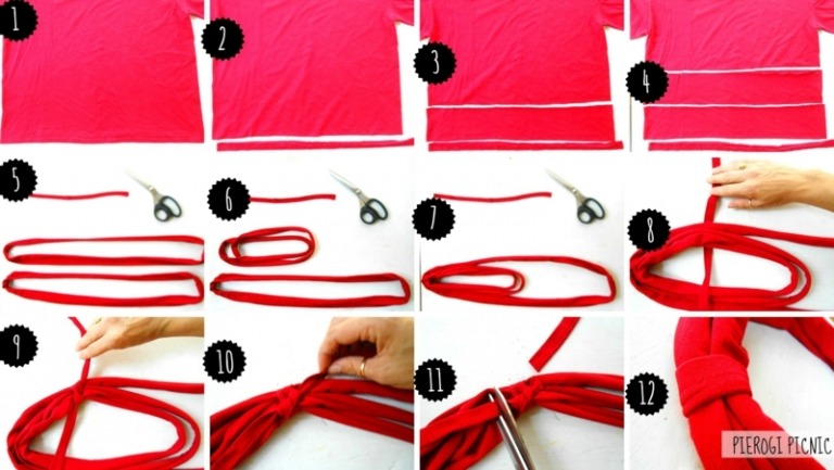 gör din egen halsduk instruktioner röd färg t shirt lätt
