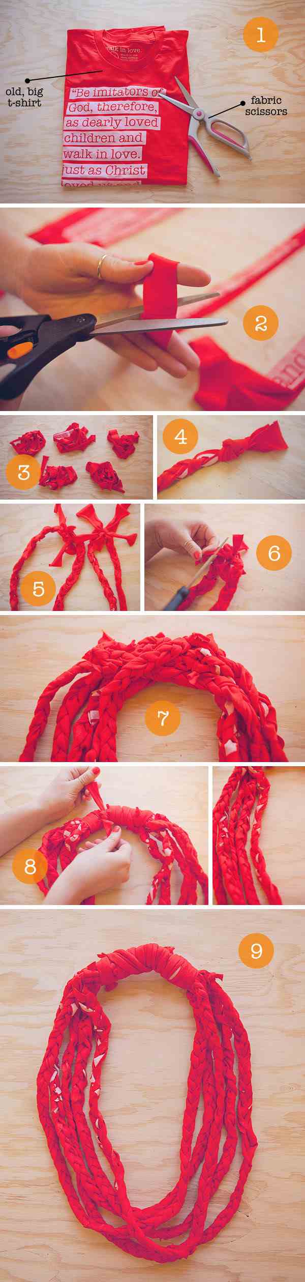 loop-halsduk gör dig själv instruktioner-rödflätad