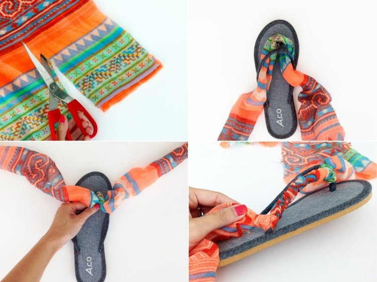 Hantverksinstruktioner för att försköna flip -flops med en halsduk
