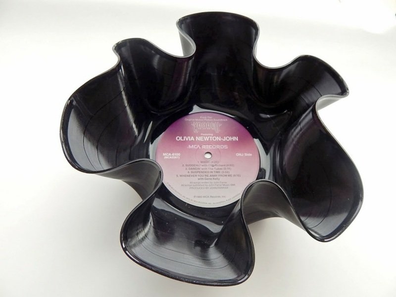 skål vinylskiva intressant form blomma handgjord ugn
