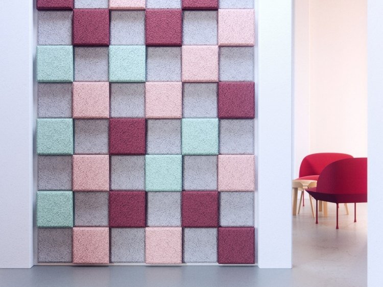 ljudabsorber-akustisk-vägg-modern-design-kvadrat-pastellfärgad-rosa-aubergine
