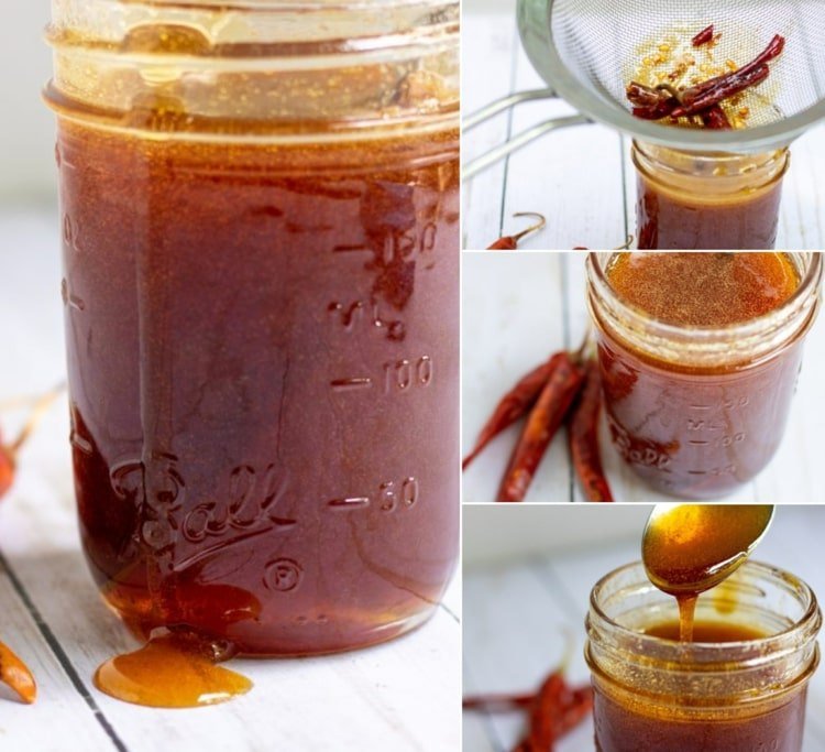 Varm honungssås med torkade eller färska chilipeppar