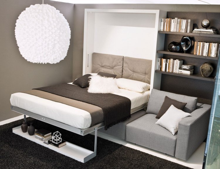 Bäddsoffa i grått -SWING-Pierluigi-Colombo- & amp; -Clei-funktion-vägghylla-matta-hängande lampa-modern-praktisk