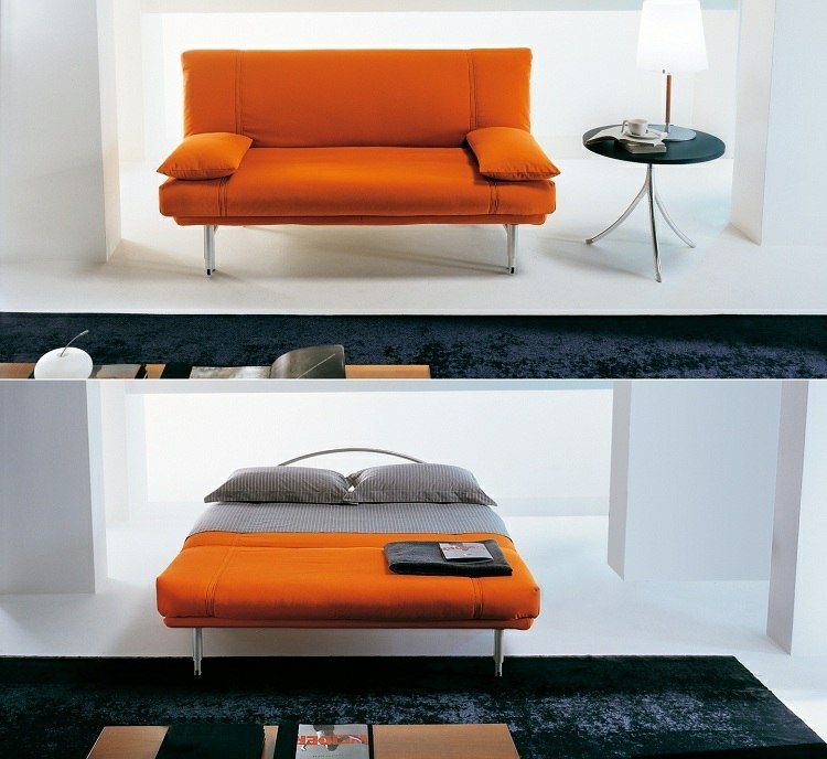 Bäddsoffor litet vardagsrum orange färg modern design