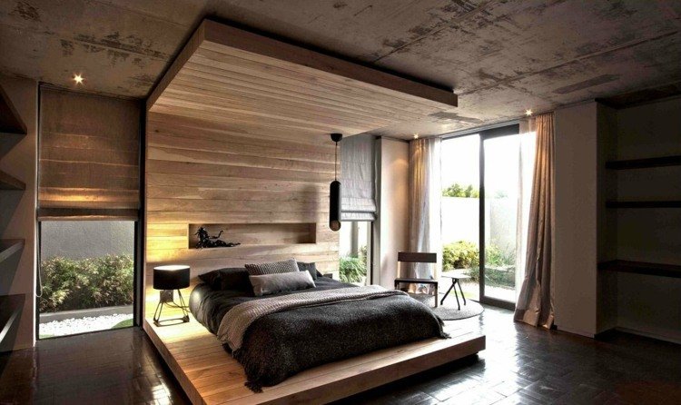 piedestal trä sänggavel tak sovrum design modern terrass