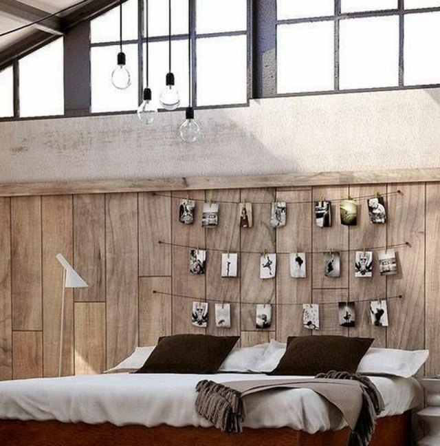 sovrum dekorera foton vägg säng DIY