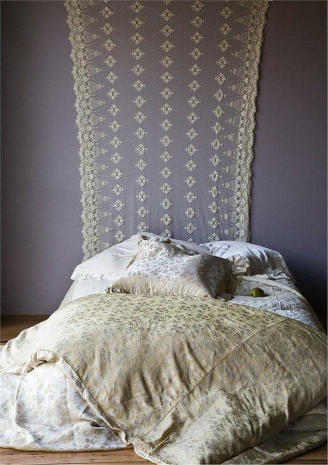 vägg dekorera vit spets romantisk säng