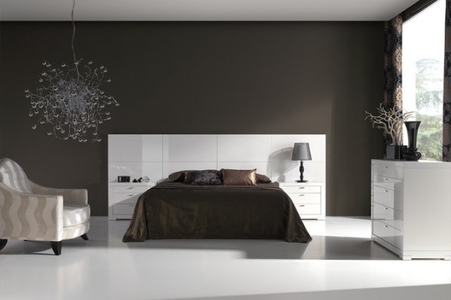 vägg-färg-sovrum-choklad-färg-vit-möbler-högglans