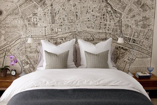 idéer-vägg-design-sovrum-vintage-karta-paris