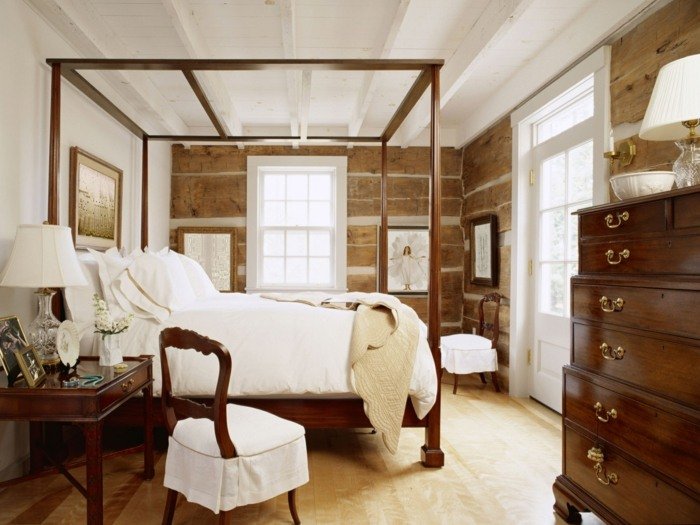 sovrum design rustik byrå säng stol