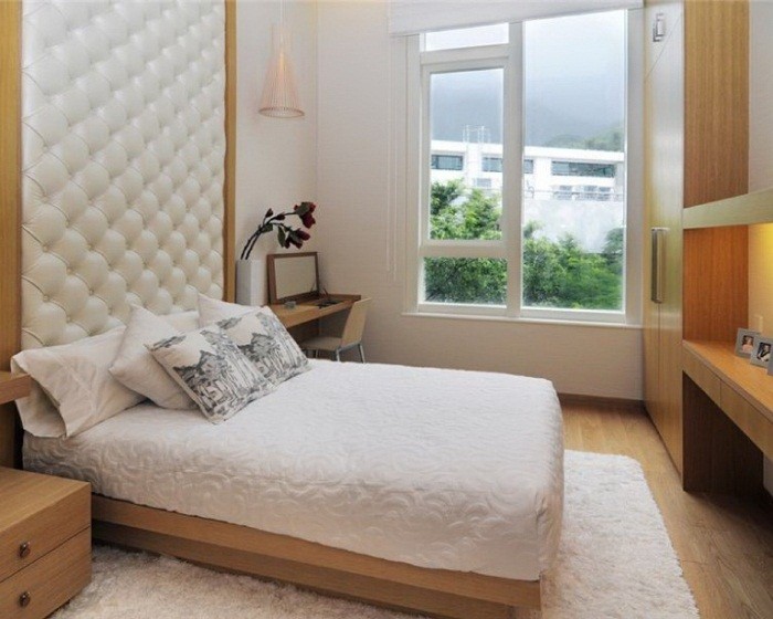 sänggavel design modern vit klädsel säng matta