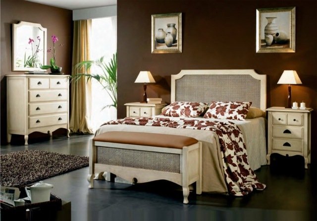 sätta upp beige möbler byrå spegel säng
