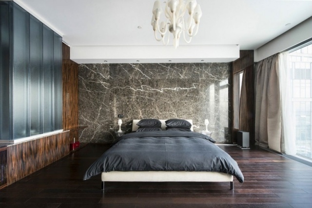 sovrum idéer bilder lyxiga lägenheter marmor vägg dubbelsäng