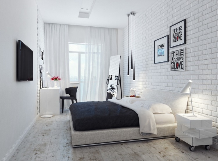 sovrumsidéer vit-liten-minimalistisk-stående spegel-skrivbord