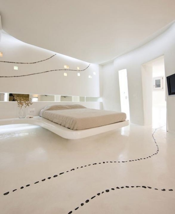 Sovrum helt vita moderna infällda belysningseffekter