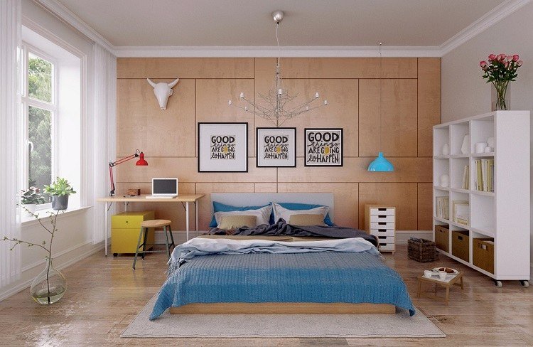 Sovrum med skrivbord vägg design idéer lägenhet moderna möbler tips