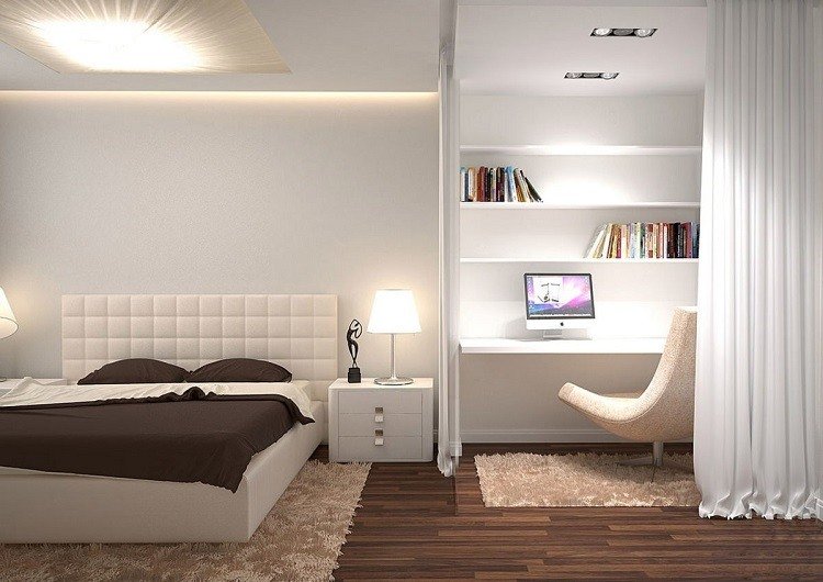 Inredning lägenhet modernt sovrum med skrivbord