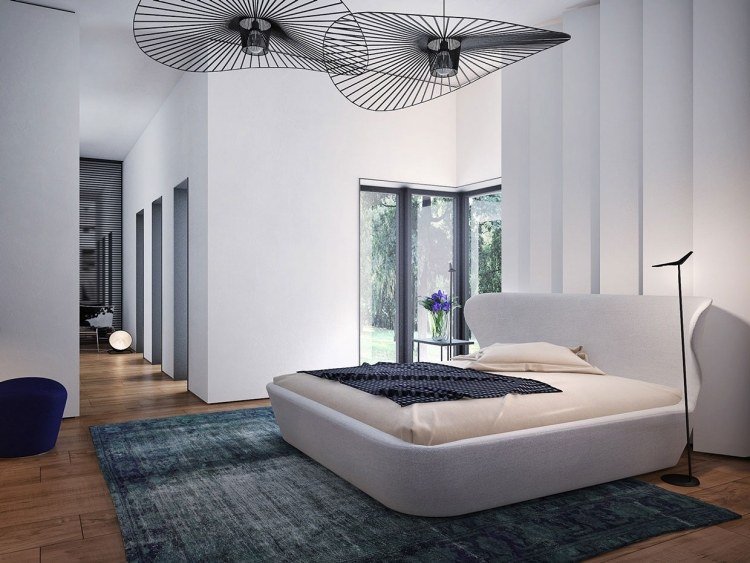 sovrum-modern-design-idéer-vit-säng-stoppad-lampa-design-matta-används-look