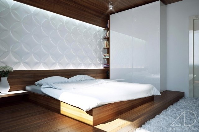 idé-sovrum-modern-vägg-design-dekorativa-paneler-trätoner