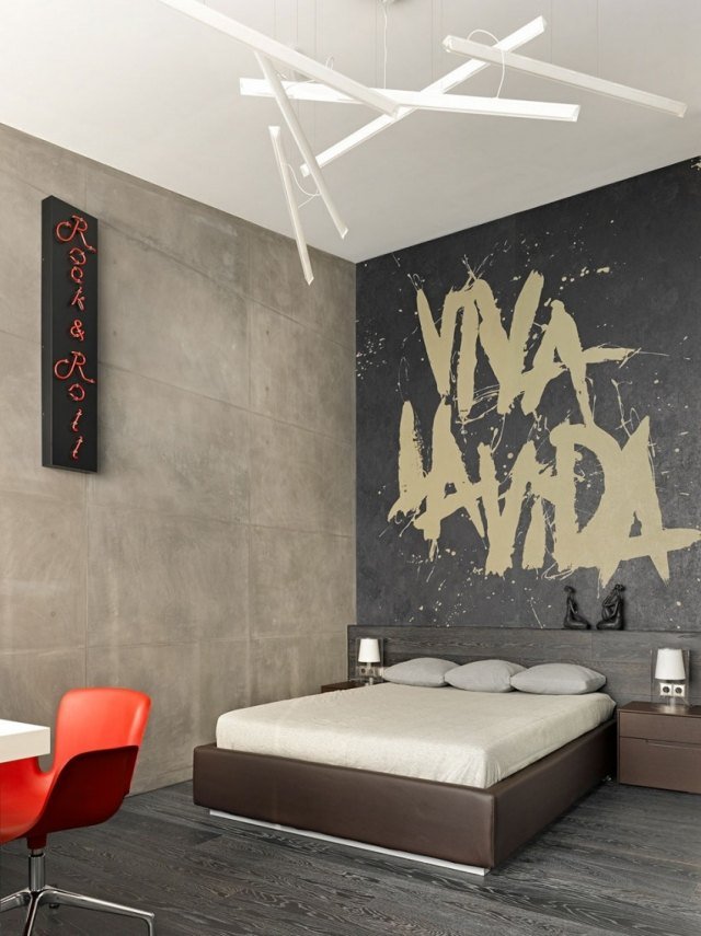 sovrum-modern-vägg-design-mörkt trägolv