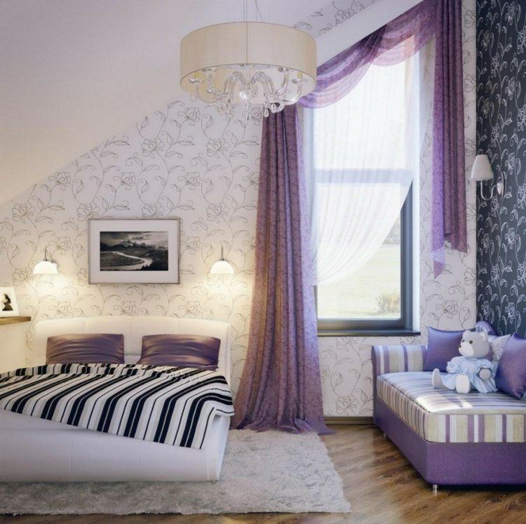 gardin-design-sovrum-lila-taket-förslag-parkett-daybed