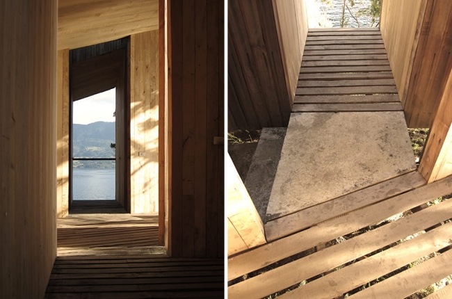liten stenbro träbastudesign med sjöutsikt