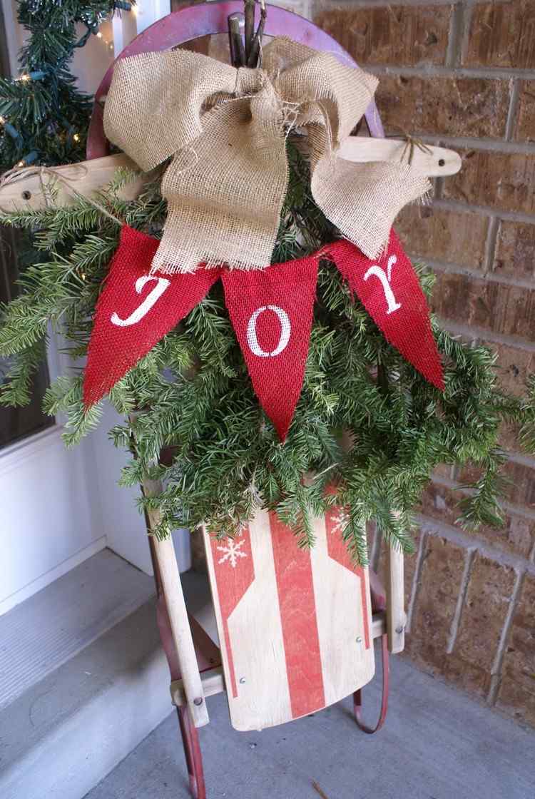 släde juldekoration juteband grangrön