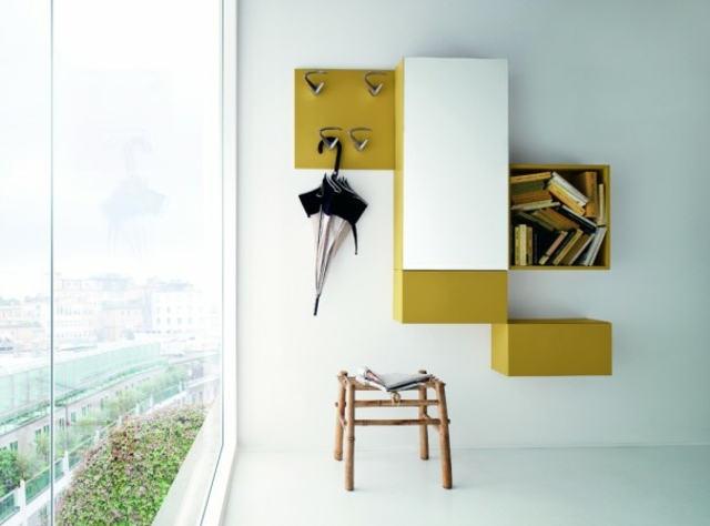 gul vit hall möbler set hängare garderob modern möbeldesign