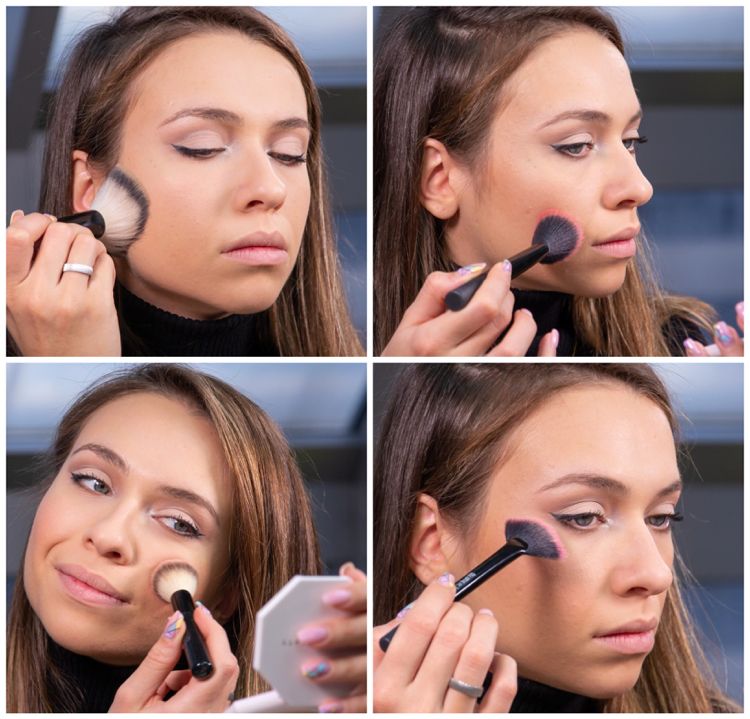 Kontur ansikte, applicera rodnadspulver och highlighter