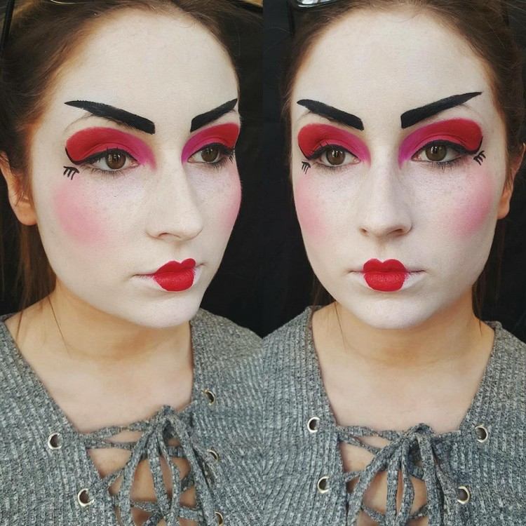 smink-karneval-idéer-kvinnor-geisha-smink-vit-röd