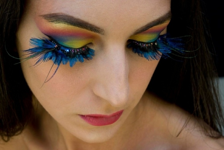 smink för karneval konstgjorda ögonfransar blå fjädrar exotiskt utseende