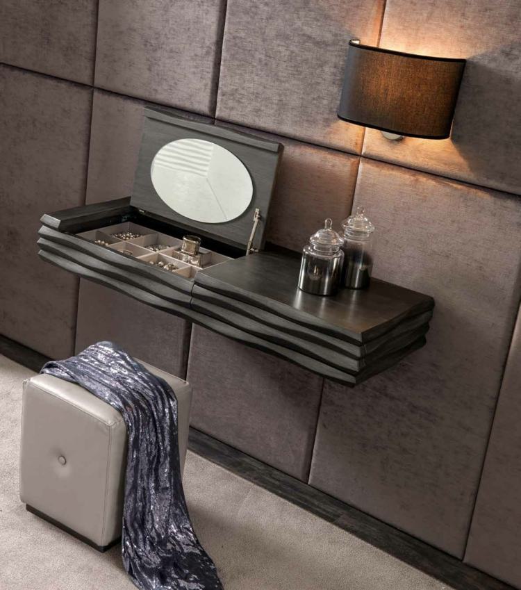 toalettbord vit ebon svart vågor design lampa betongvägg