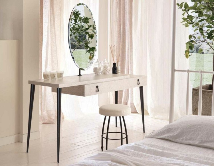 Toalettbord idéer i vita svarta ben modern romantisk spegel stol