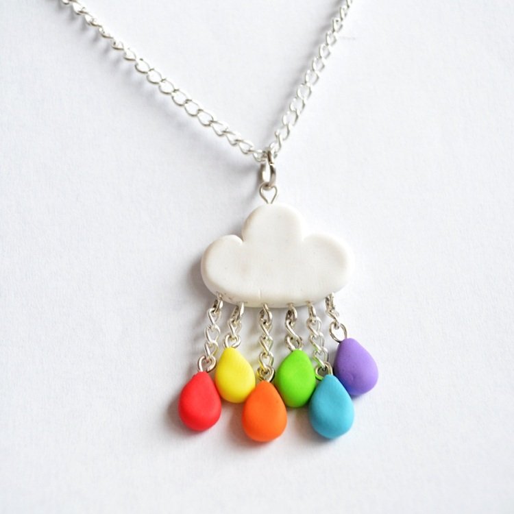 Smycken gjorda av modellerande lera-regnbåge-moln-fimo-kedja-tinker-drop-färger