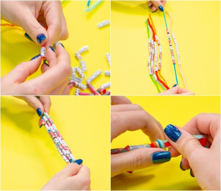 DIY smycken barn hantverk idéer stickning tråd sugrör washi tejp färgglada