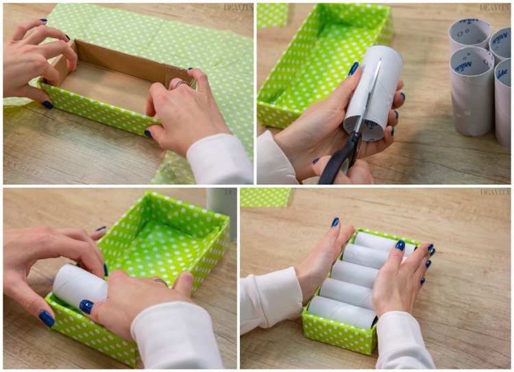 DIY ringförvaring gör själv kartonger och toalettrullar