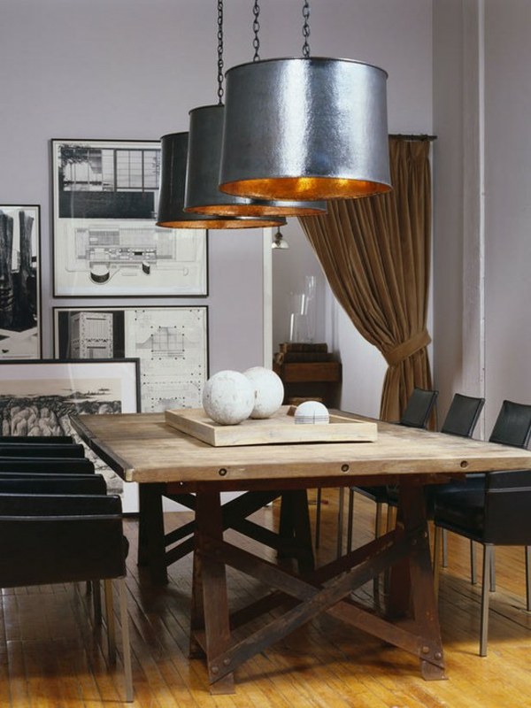 Rustik-matsal-design-trä bord-metall ljuskrona