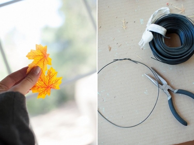 Fönsterdekoration i höst-gör-det-själv-pyssel-diy-höstlöv-artificiellt-tråd-tång-böj