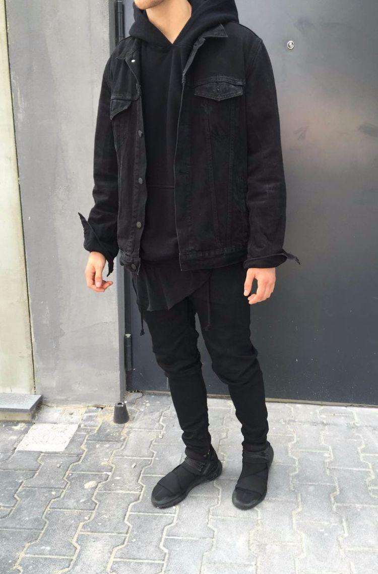 snygga höst-outfits-tonårspojkar-svart-jeansjacka