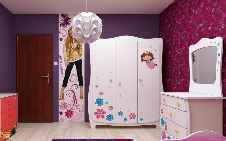 flickrum-möbler-barnrum-uppsättningar-vita-välvda-blommor-väggdekaler-tapeter-blommor-lila