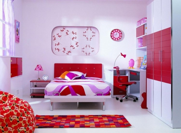 flickrum-möbler-barnrum-set-ungdomsrum-vit-röd-lekfull-säng-skrivbord