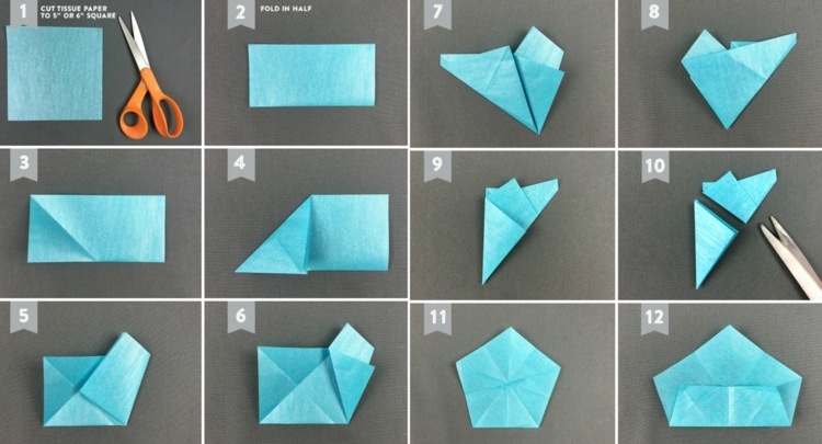 stjärnor pyssla barn origami silkespapper ljusblå instruktioner