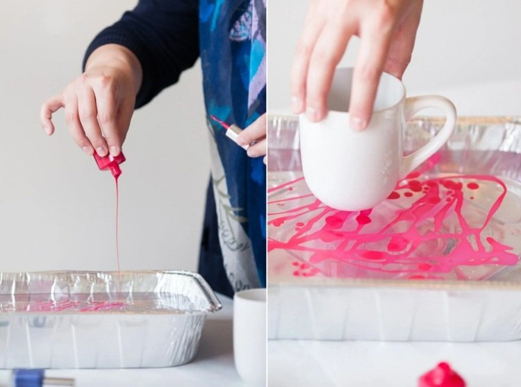 DIY kaffekopp i marmor som en hantverksidé för äldre barn