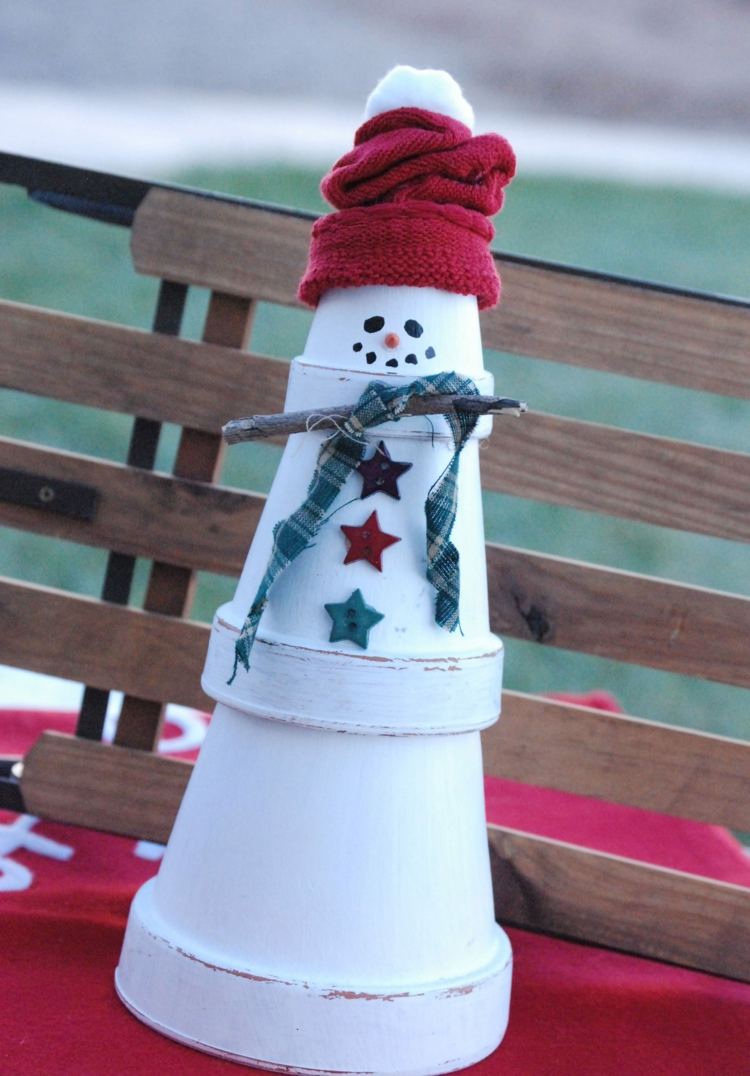 snögubbe tinker deco lerkruka vit hatt diy