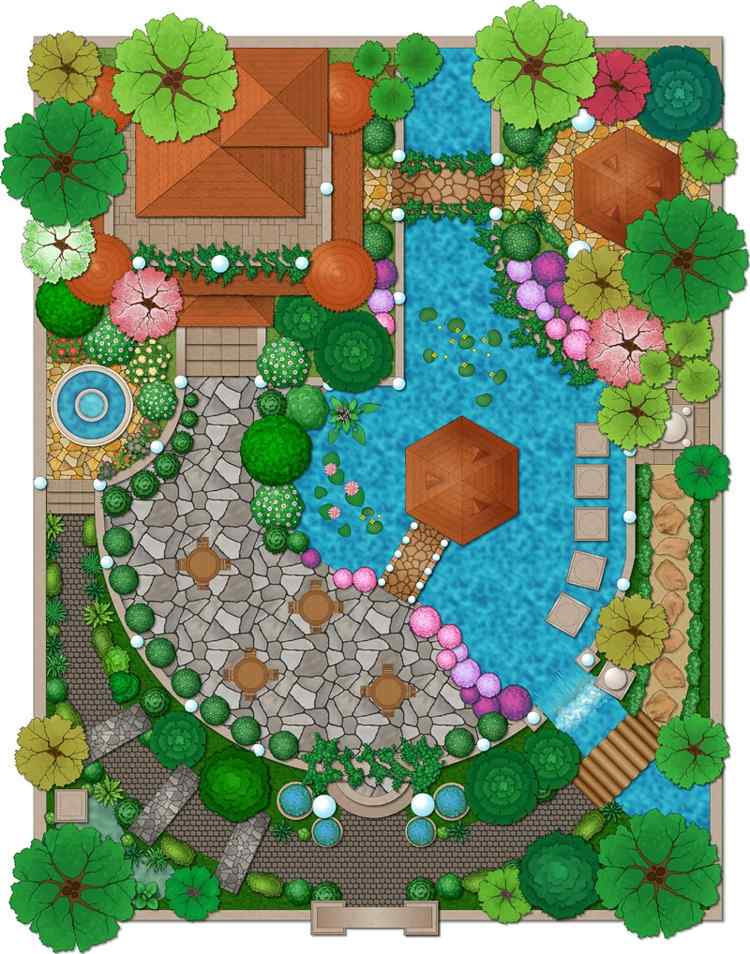 snabb-trädgård-planering-damm-bro-hus-design-terrass