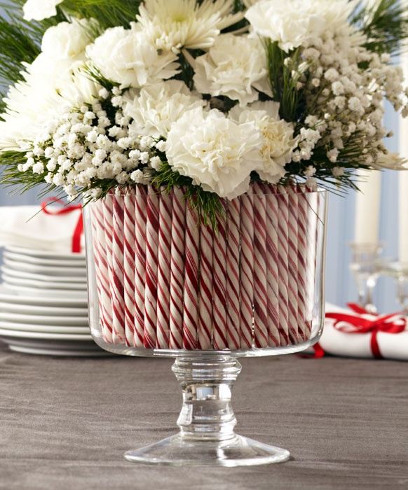 sista minuten juldekoration glas vas godisrör bukett med vita blommor