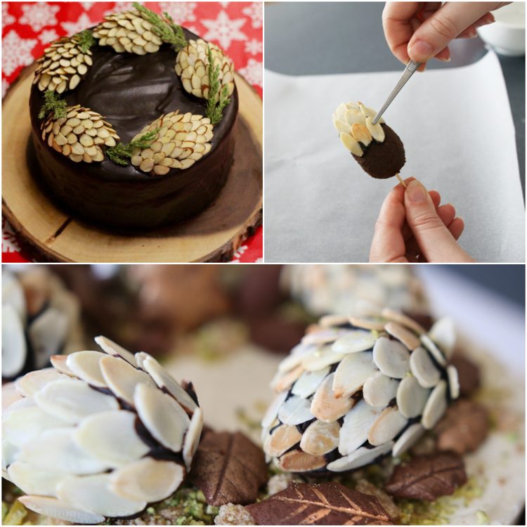 Gör chokladkakor dekor mandlar och kottar själv