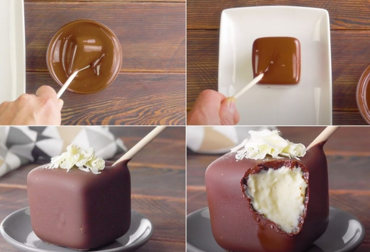 Vit moussefyllning med chokladbeläggning för dessertkanapéer